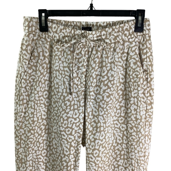 J. Crew Factory Linen Blend Leopard Print Drawstring Tapered Pant - Picture 2 of 8